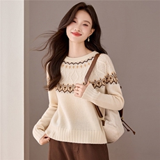 100羊毛衫慵懒松弛感费尔岛毛衣女秋冬季新款亮丝提花针织上衣，女装羊毛衫，艾米