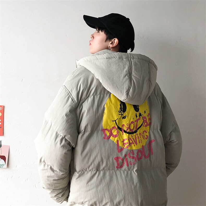 【】A003-HY8010-P125冬装新款笑脸印花连帽棉衣几物,男装棉衣,电商A003