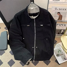 W11033-P85网图现货春季新款工装夹克飞行员外套翻领假两件外套，男装夹克，星座1608
