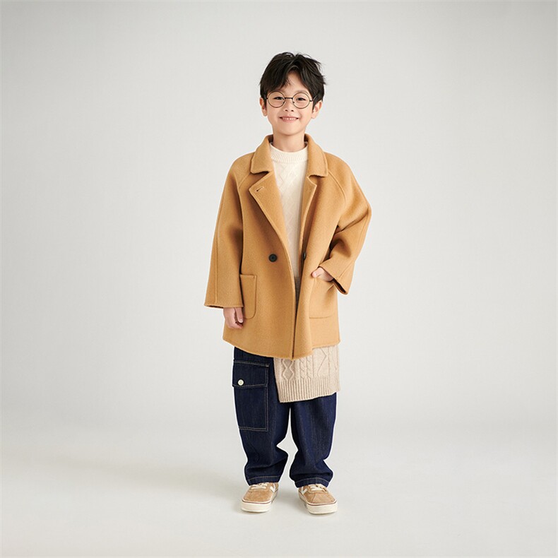 高品质儿童羊毛大衣秋冬保暖宽松版时尚百搭外套,童装外套,鑫贝羊绒