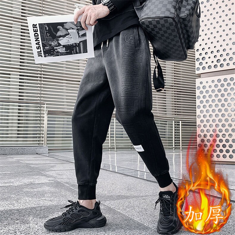 黑色2024冬装男士青年加厚束脚运动裤男潮K149加厚-P90控128,男装休闲裤,电商A108