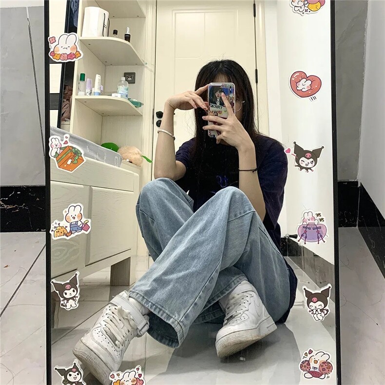 学生秋冬简版阔腿牛仔裤女宽松百搭显瘦ins小个子直筒裤子高腰潮,女装牛仔裤,梦白服饰厂