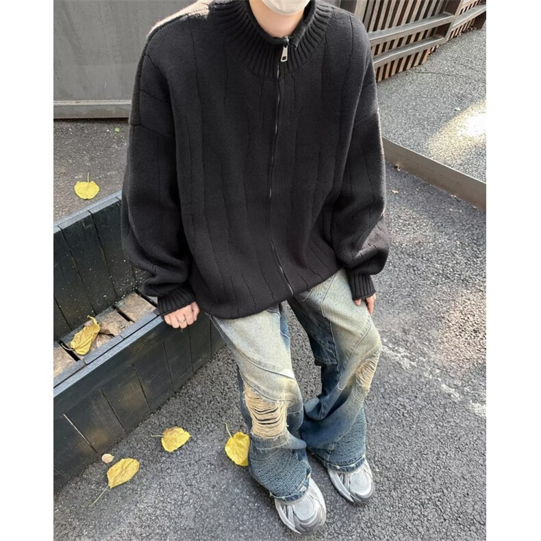 日系秋冬季毛衣宽松休闲港风纯色针织衫外套男1001-1-M6026-P62,男装针织衫/毛衣,星座1001-1