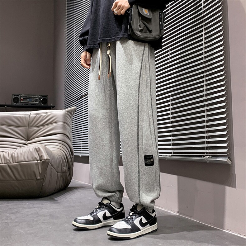 秋冬款美式重磅纯棉条纹针织大码休闲卫裤P45主推差价足大货足，男装休闲裤，电商B388