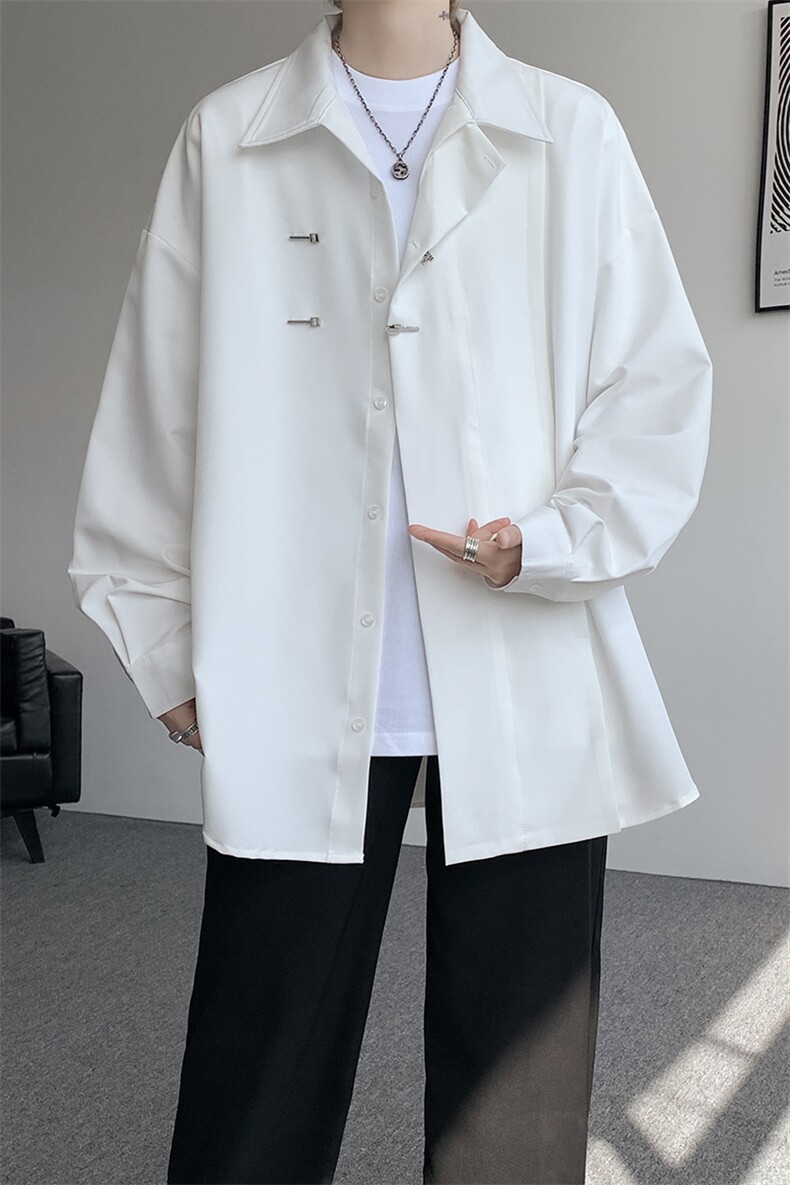 8XL-M风新中式黑色翻领长袖衬衫男秋季休闲衬衣痞帅CS537P58,男装衬衫,电商D206-1