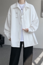 8XL-M风新中式黑色翻领长袖衬衫男秋季休闲衬衣痞帅CS537P58，男装衬衫，电商D206-1