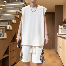 夏季刺绣一套背心短裤两件套休闲运动套装拼接潮A266-TZ3358-P46，男装牛仔裤，电商A266