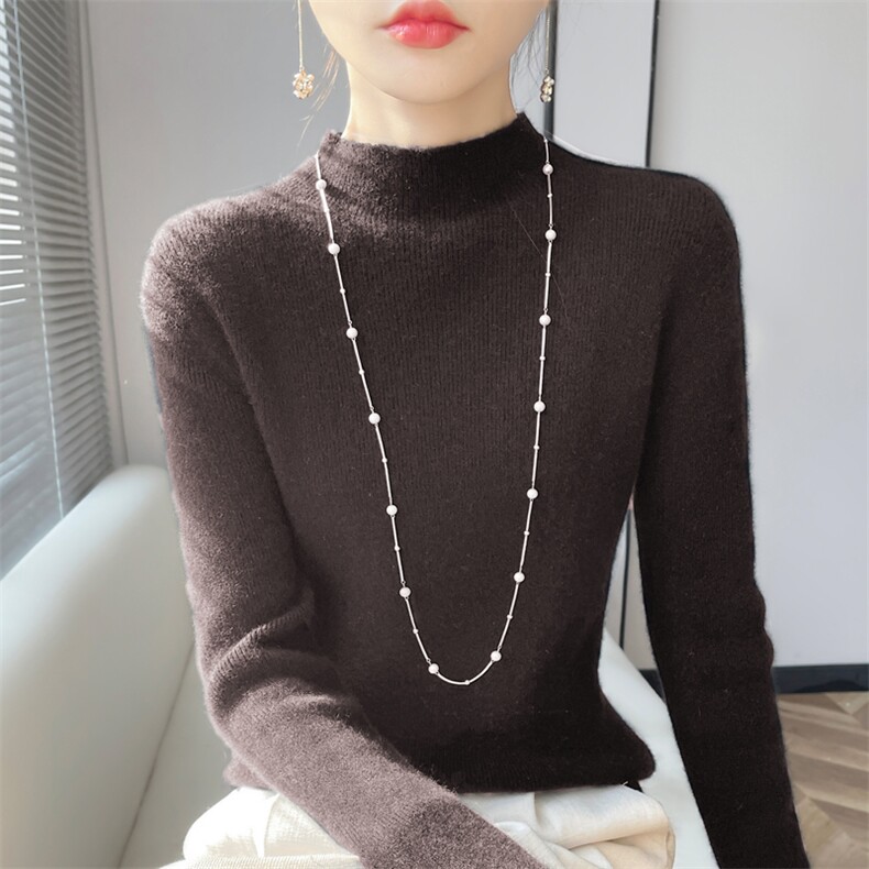 半高领内搭毛衣女秋冬修身黑色高级感中领打底针织打底衫2025新款,针织衫/毛衣,德尔信羊绒