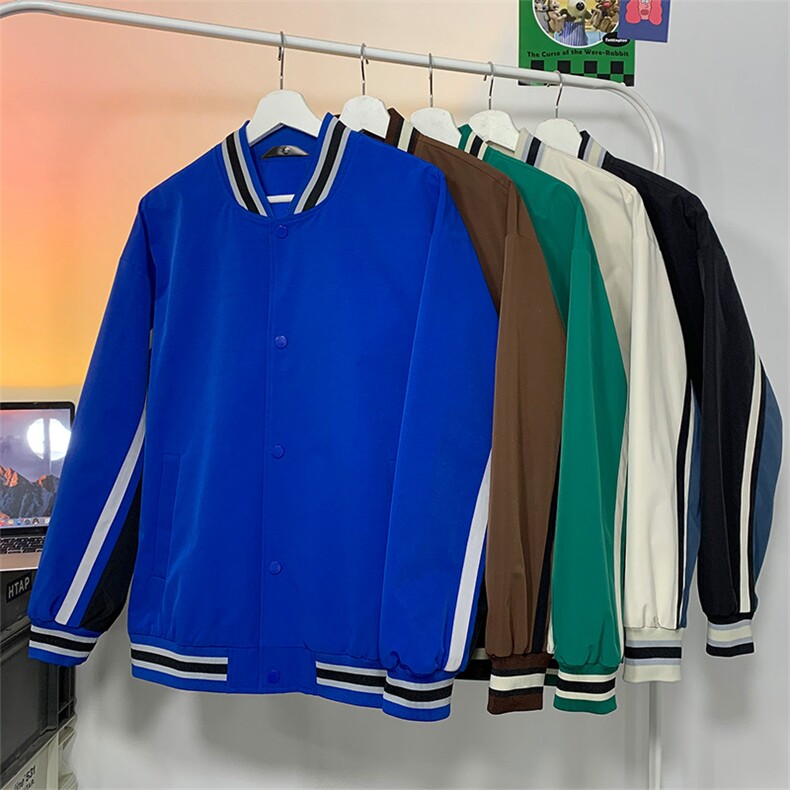 港风毛毯小牛津上衣夹克宽松落肩拼色棒球服外套JK701-P65图片