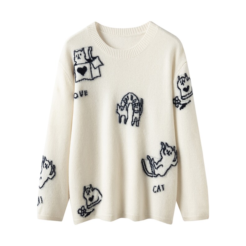 2025年秋季时尚百搭通勤简约调皮帽猫咪，女装羊绒衫，暖习羊绒