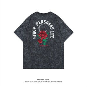 2023夏新款高品质港风个性玫瑰印花短袖T恤上衣T2231-P45,男装T恤,星座914-3