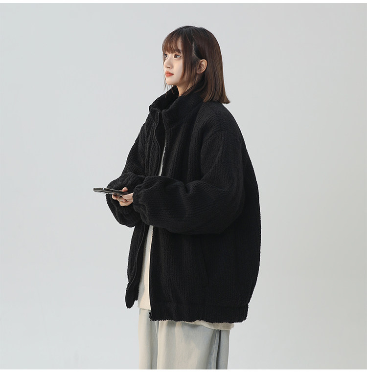 翻领灯芯绒宽松棉服女士秋冬新款重工加厚高克重毛绒短款夹克外套,女装短外套,星座710