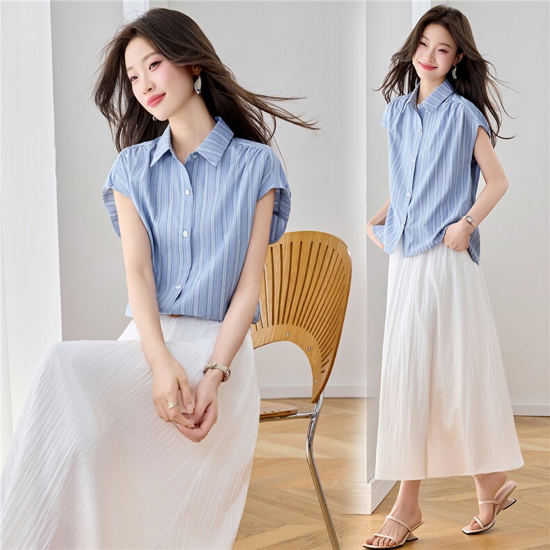 35周岁以上通用两件套纽扣女休闲衬衫2026年夏季上班衬衫领衬衫，女装套装/套裙，悦祺