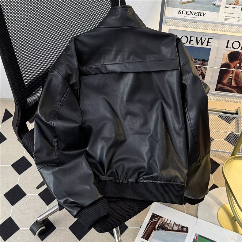 得物品质秋款男皮夹克立领宽松休闲外套JK48P75,男装夹克,星座1013-1