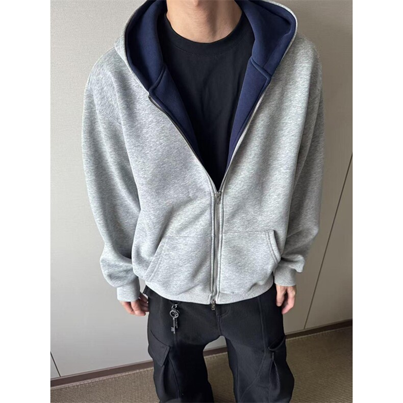 抖音得物高品质二开26春装美式重磅宽松结构双面连帽卫衣外套W68,女装短外套,电商A486