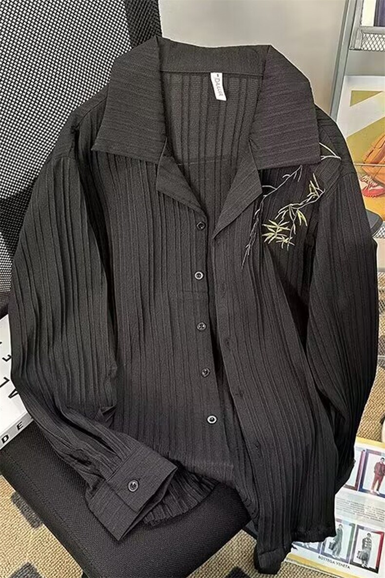 春夏长袖衬衫男式冰丝竹叶刺绣衬衣翻领衬衣716A-CS916-P50,男装衬衫,星座716A（原星座815-4）