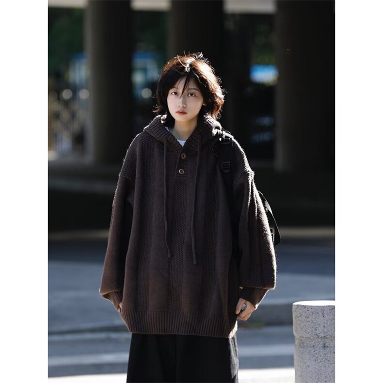 1506/QM150/P56日系秋冬纯色麻花保暖连帽毛衣，男装针织衫/毛衣，星座1506