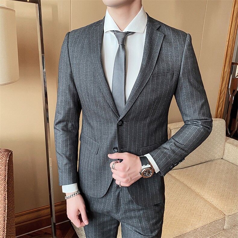 2021春款西装套装条纹两件套高品质职业套装工作服男装816-,男装西服套装,电商D225