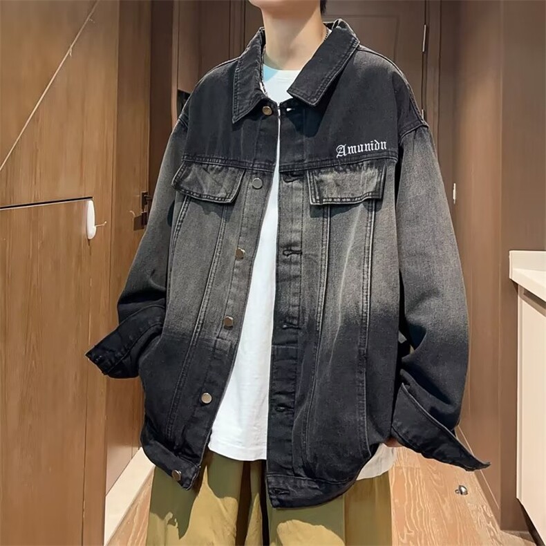 复古情侣牛仔外套春秋季新款渐变上衣宽松痞帅工装夹克男W301,男装夹克,星座1116A-1（原606A）
