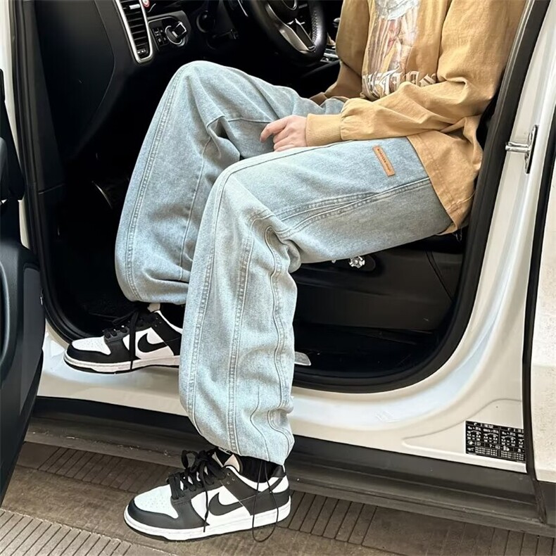 牛仔裤男2024新款美式潮牌复古水洗高街直筒裤子春款潮流工装裤,男装牛仔裤,星座410-7