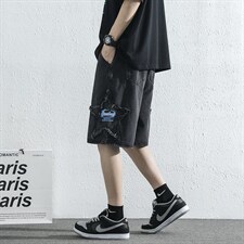 牛仔短裤高街男美式街头设计感宽松潮牌休闲五分裤夏季DK490-P40，男装牛仔裤，星座1008