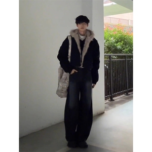 现货高品质美式高街冬季重磅硬挺短款座山雕毛领棉衣男女加厚外套图片