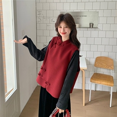 新品档口有货红色风盘扣马甲打底衬衫两件套601-P205-K298，女装套装/套裙，2C126