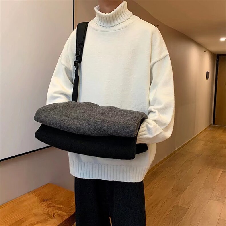 ins潮牌高领毛衣男宽松慵懒风百搭纯色情侣针织衫潮牌M530-P45,男装针织衫/毛衣,星座1008
