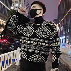 LV102/特P103控143冬季社会小伙高领美系韩版针织衫打底毛衣男黑1图片