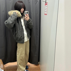 现货重磅boxy短款棉衣座山雕大毛毛领男女棉服水洗工装厚外套图片