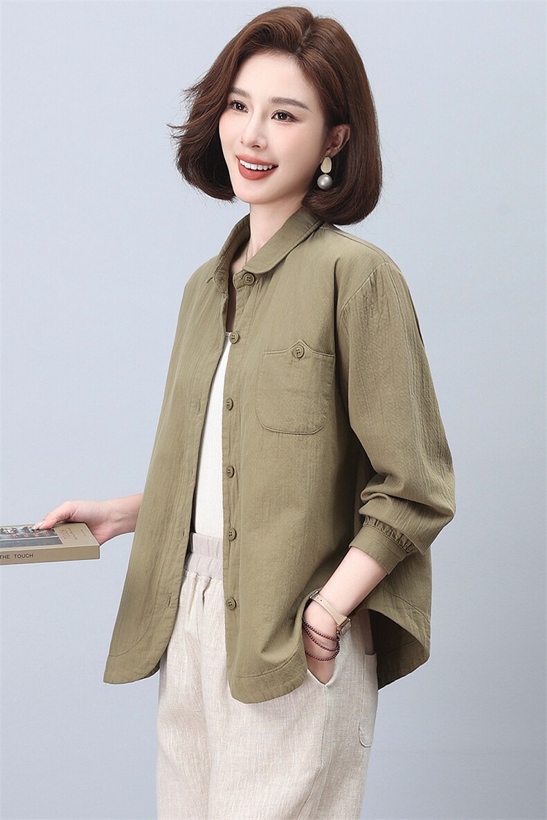 灯芯绒衬衫女2025夏季新款上衣中年妈妈超薄款外套长袖细条绒衬衣,女装衬衫,忆绮罗