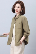 灯芯绒衬衫女2025夏季新款上衣中年妈妈超薄款外套长袖细条绒衬衣，女装衬衫，忆绮罗
