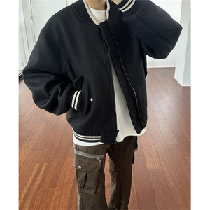 美式斜纹全羊毛骨感微廓形时装短款棒球服外套棉衣男潮JK9214
