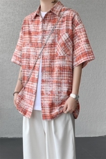 夏季潮流彩格衬衣宽松短袖衬衫9057-P42，男装T恤，电商B380（原B361）