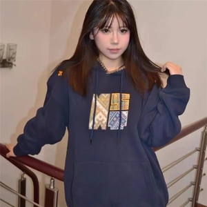 美式复古灰色设计感连帽套头卫衣男女春秋潮牌小众百搭慵懒风上衣图片