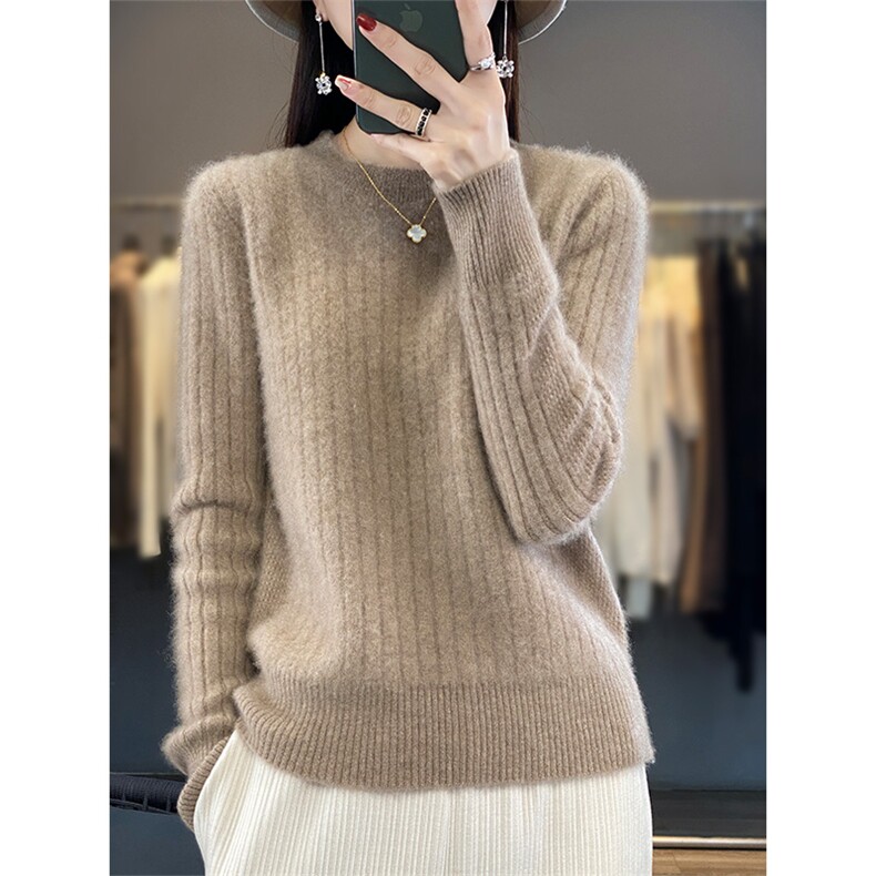 新款圆领套头羊毛衫女秋冬装新款韩版宽松百搭,女装羊毛衫,绒汀羊绒