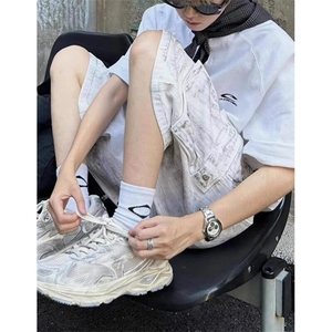 做脏工装牛仔五分裤男夏季新款小众百搭潮牌宽松直筒短裤 KD6681图片