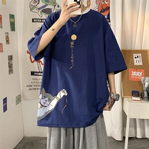 YT26013-P30亚麻短袖t恤男大码五分袖男宽松七分袖海报风,男装T恤,电商A040