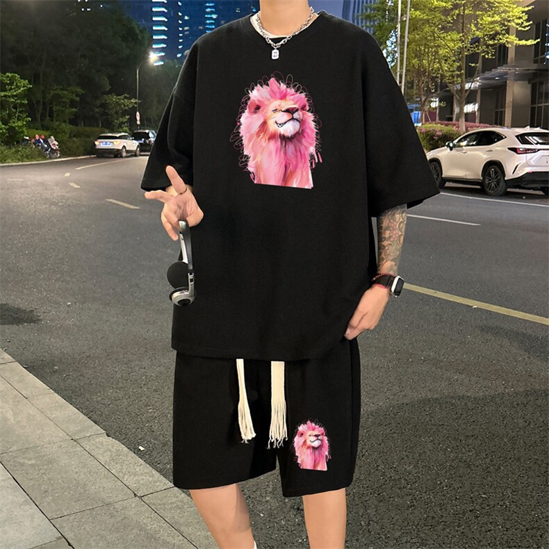 套装！华夫格套装短袖T恤短裤男 HTZ528-特p：38图片