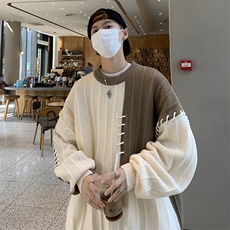 现货秋冬潮牌设计感针织衫慵懒风宽松拼接撞色毛衣男M1576-P52，男装针织衫/毛衣，星座512-4