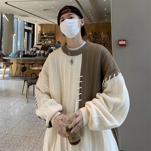 现货 秋冬潮牌设计感针织衫慵懒风宽松拼接撞色毛衣男 M1576-P52图片