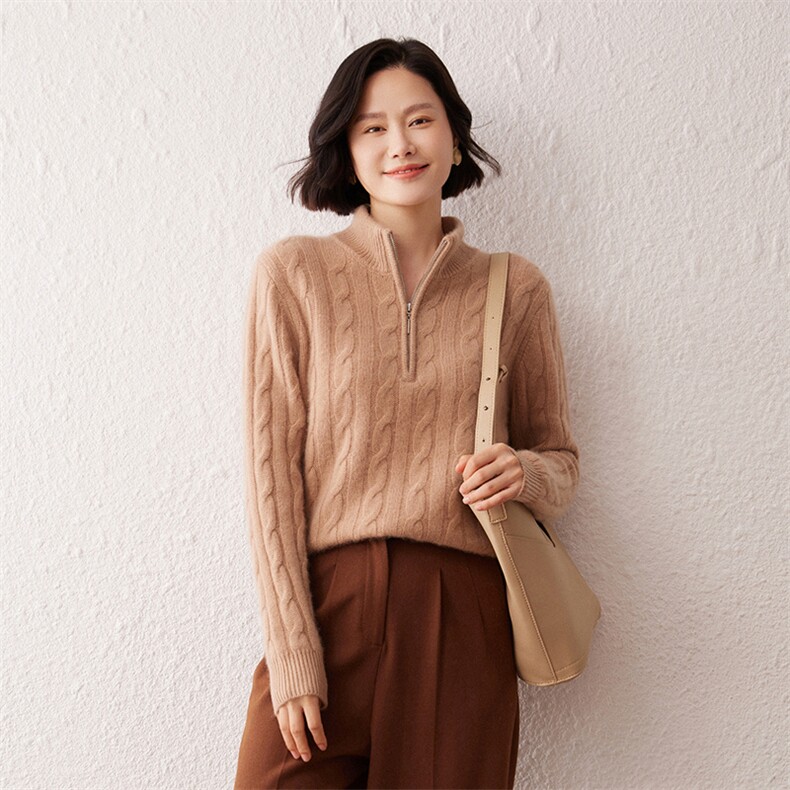 2025秋冬新款女羊绒衫100%纯山羊绒加厚保暖套衫纯色简约羊绒套衫图片