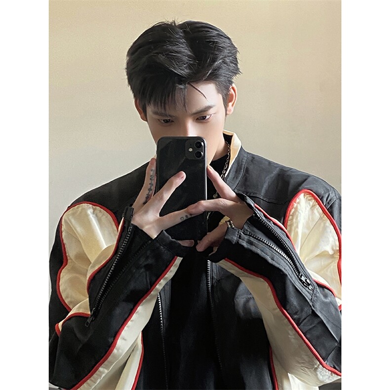 B221美式ins高街暗黑痞帅型男机车服外套上衣SY2306-P90控118,男装夹克,电商B221