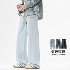 美式牛仔裤男士新款垂感宽松复古直筒休闲潮牌阔腿长裤子838，男装牛仔裤，星座205-2