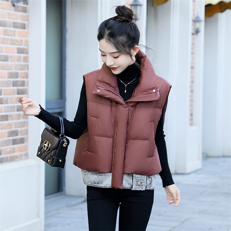 欧货2024冬新款牛仔拼接90白鸭绒羽绒服马夹女短款时尚宽松外套,女装羽绒服,曼娅璐
