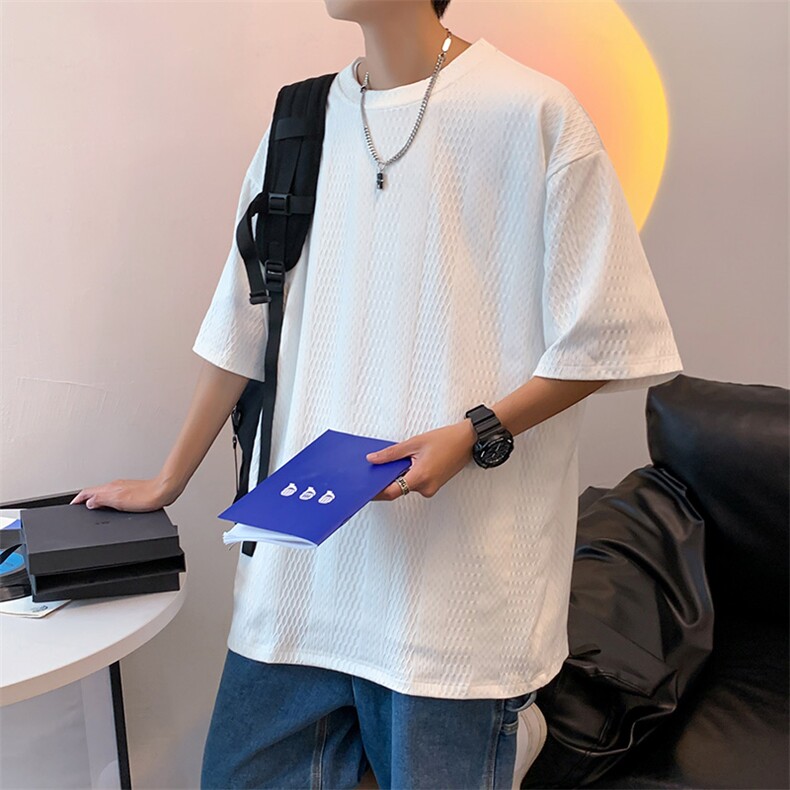 T3615-P35夏季新款潮流波浪纹中性男女情侣宽松休闲百搭圆领T恤图片