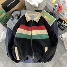 W46-P55帛跃潮流男撞色拼接灯芯绒夹克春秋季宽松复古休闲工装，男装夹克，电商B323A