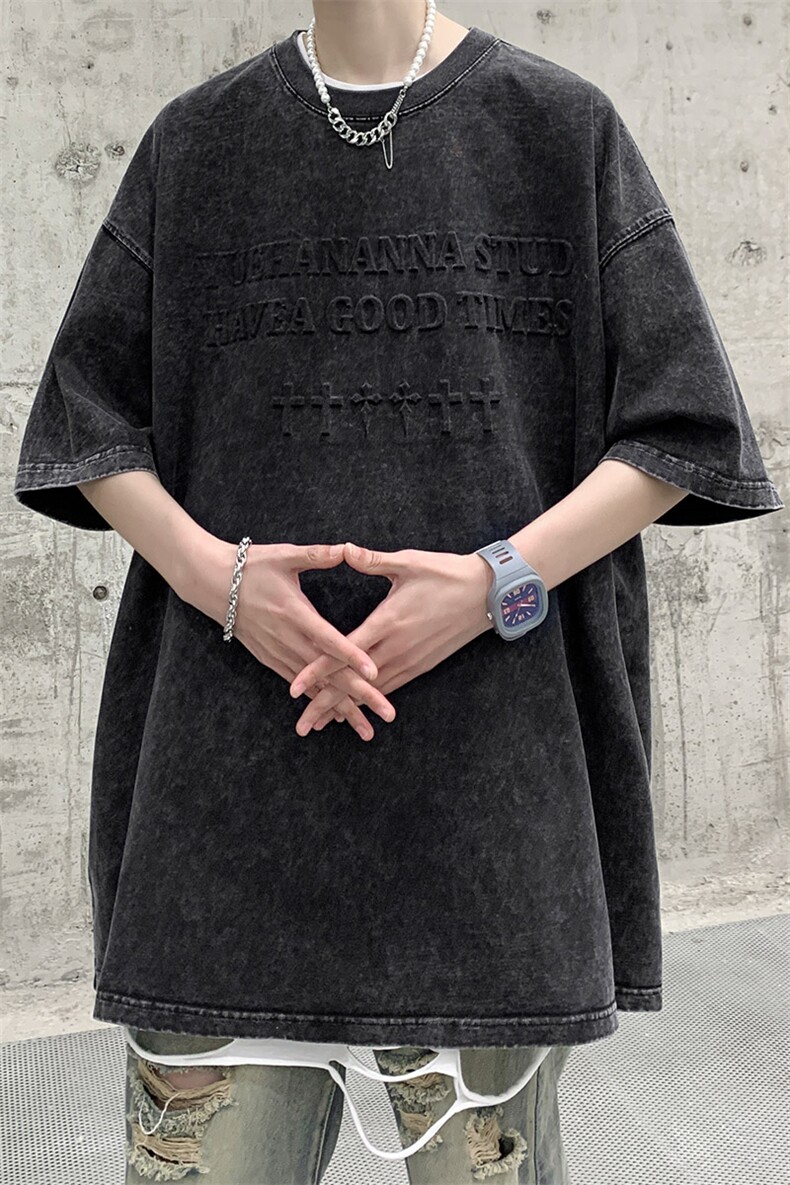 抖音供货、210克现货水洗钢印立体印花短袖T恤D223A-ST2308-P40,男装T恤,电商019-1
