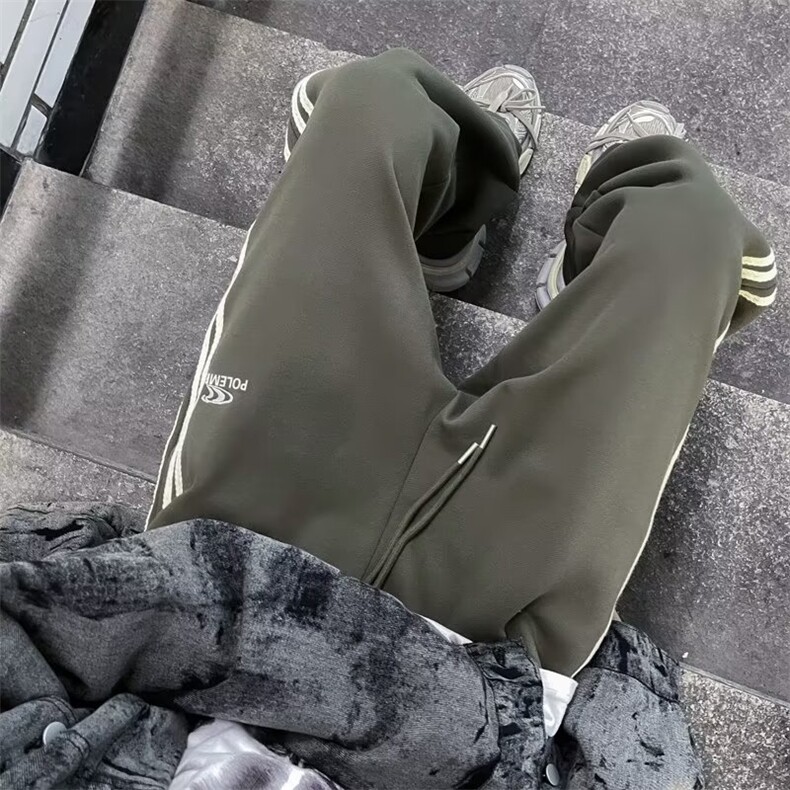 三条杠阔腿裤子男潮流宽松运动卫裤痞帅抽绳直筒休闲裤HK129-P38,男装休闲裤,星座1008