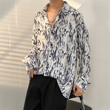 2025秋季新款长袖衬衫男青少年宽松长袖蝌蚪纹印花衬衣CS2303-P35，男装衬衫，电商A062